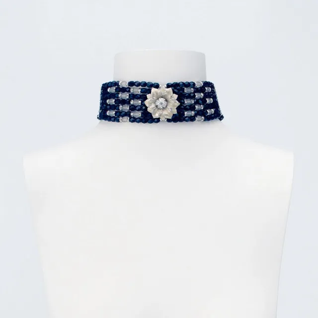 Chic Ad Hoc Collana Choker Cristalli Neri Fiore Smaltato