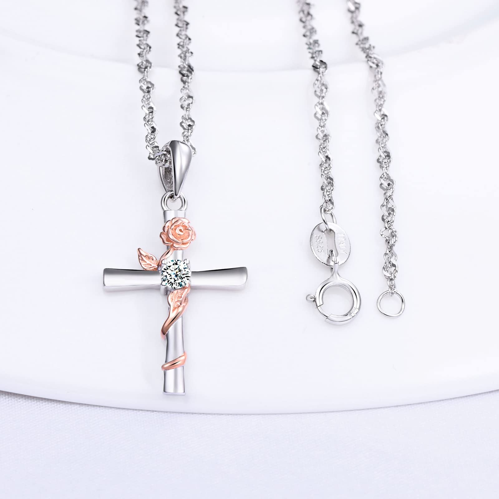 INFINIONLY B-collane collana argento 925 croce rosa zirconi