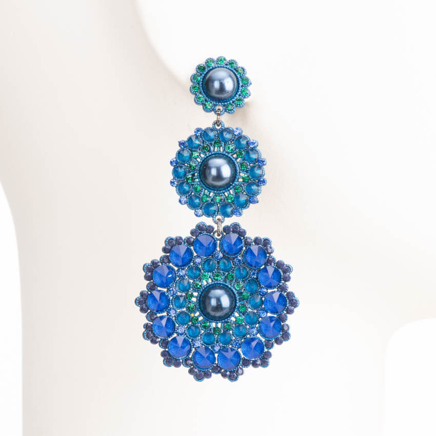 Chic Ad Hoc Orecchini Fiore Cristalli Bluette Turchese Pendenti
