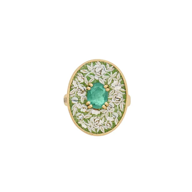Le Sibille Greenery Anello oro giallo 18kt smeraldo