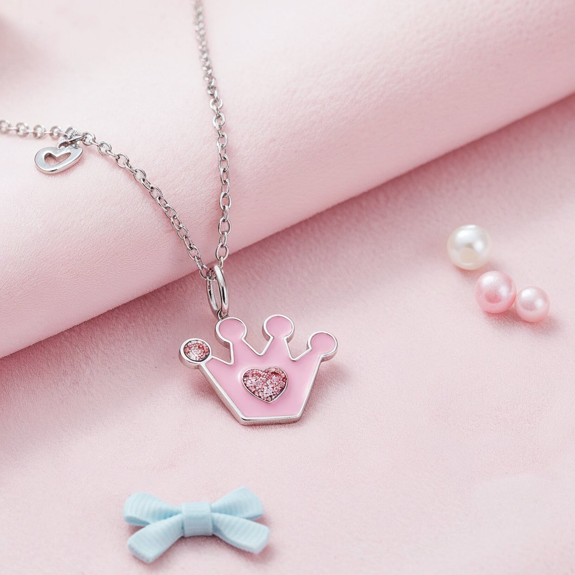 Herzengel Glitzerkrone Collana Bambina Acciaio Rosa
