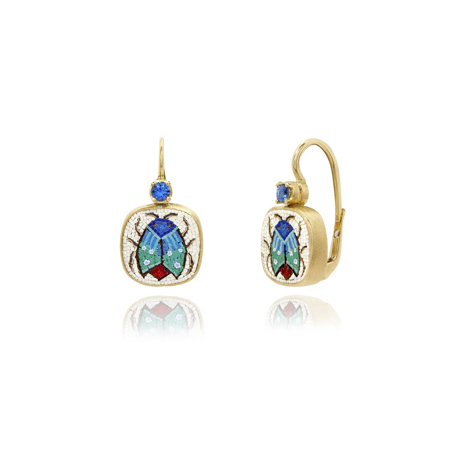 Le Sibille Beetle Orecchini oro giallo 18ct zaffiri blu