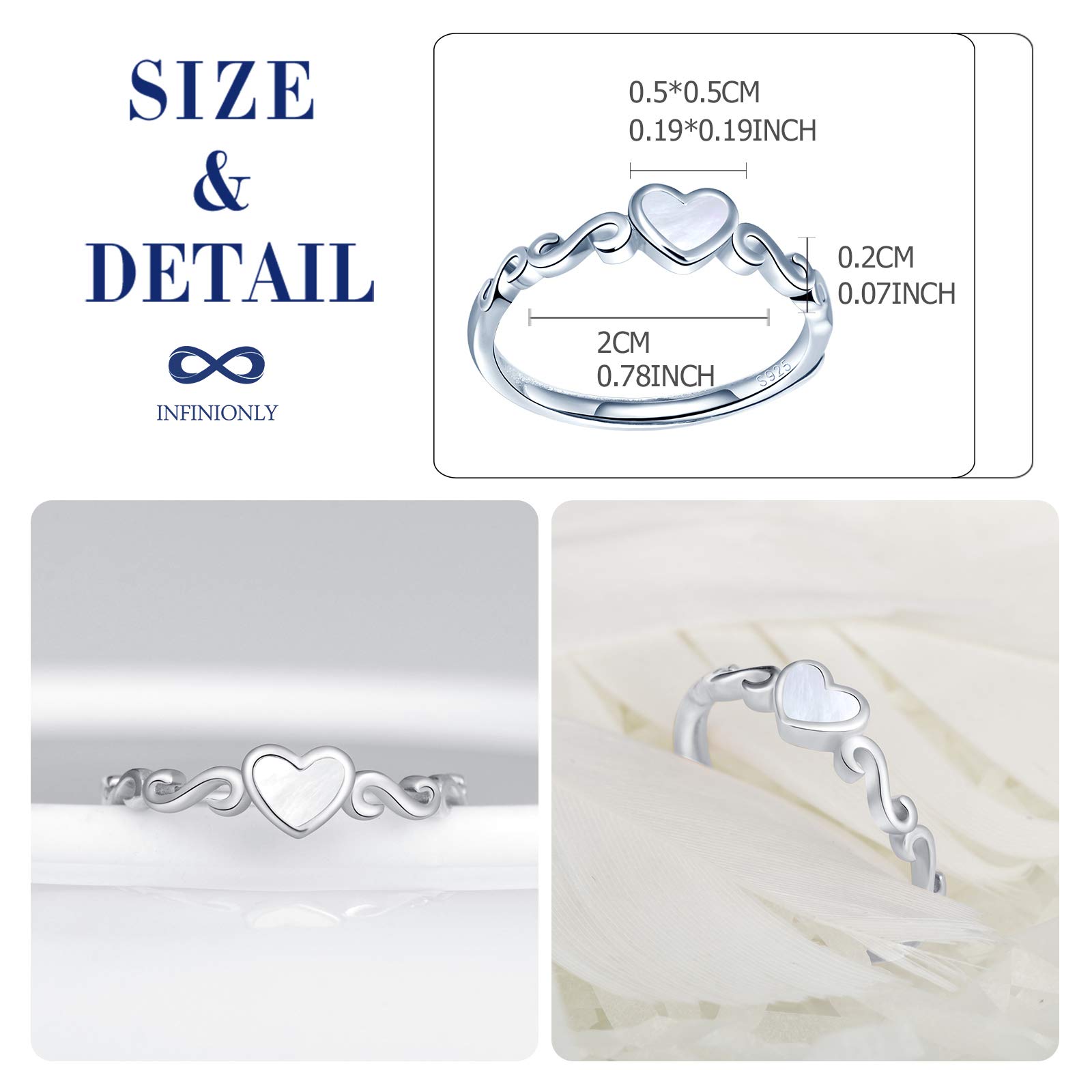 INFINIONLY Fashion Rings anello argento 925 cuore regolabile