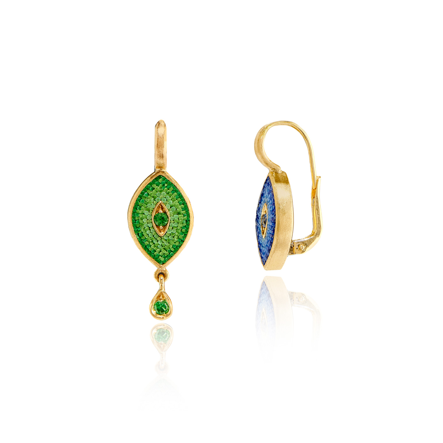 Le Sibille Pixel Orecchini oro 18ct tsavorite zaffiri blu