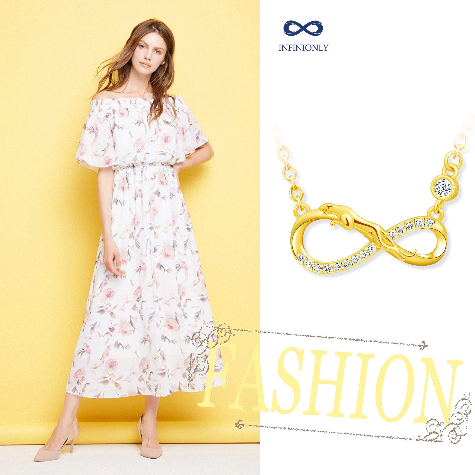 INFINIONLY Fashion Collana oro infinito leopardo zirconi