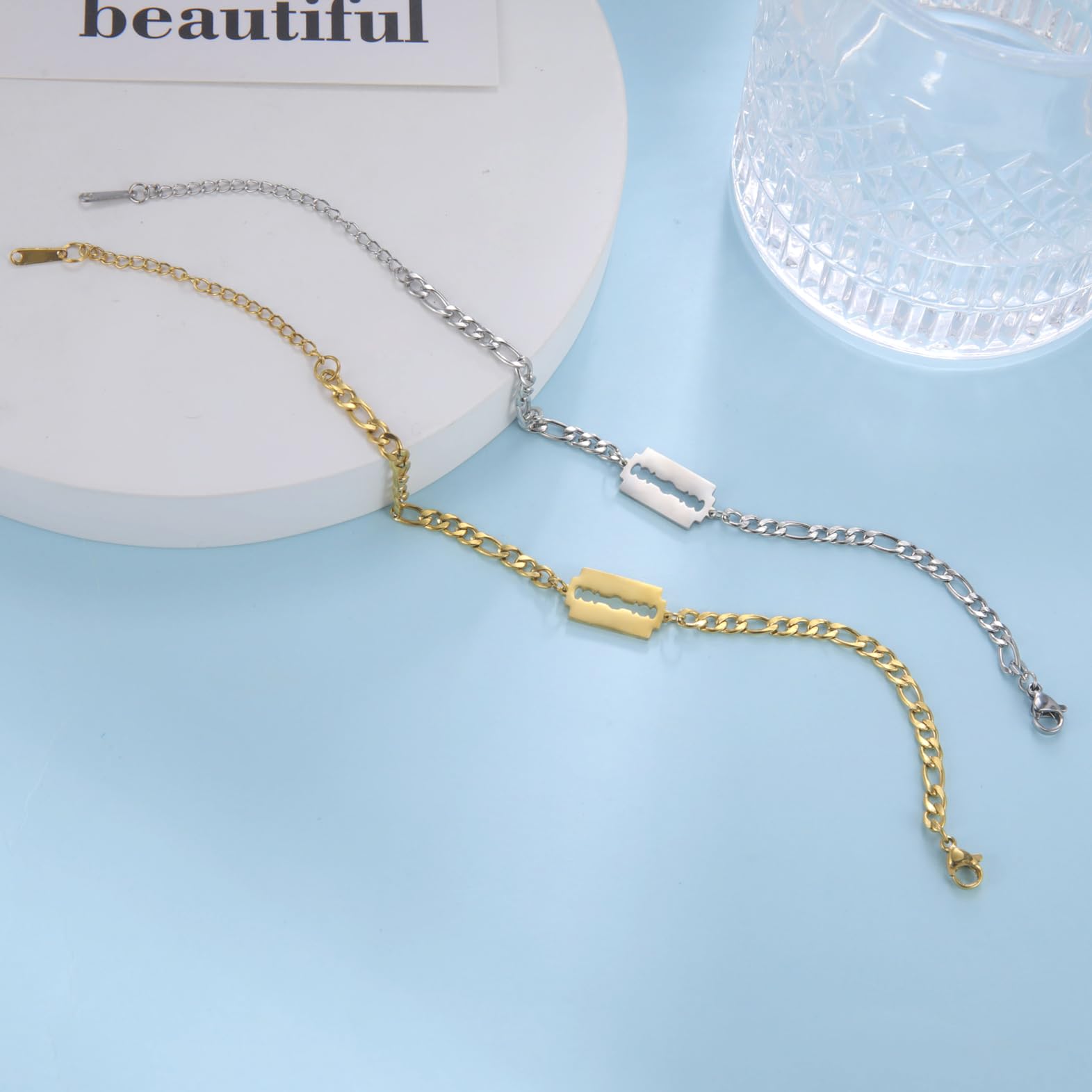 EUEAVAN Bracelets bracciale lama di rasoio acciaio argento