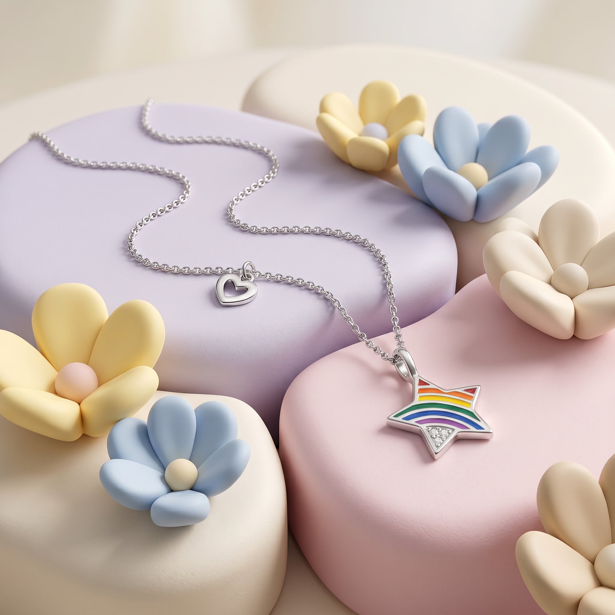 Engelsrufer Kinder Collana Acciaio Cuore Zirconia Multicolor