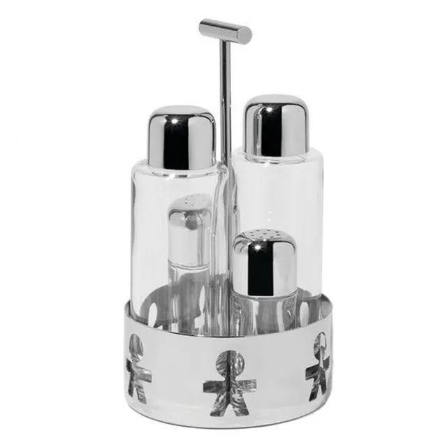 ALESSI Girotondo AKK73 Servizio Olio Aceto Sale Pepe Vetro