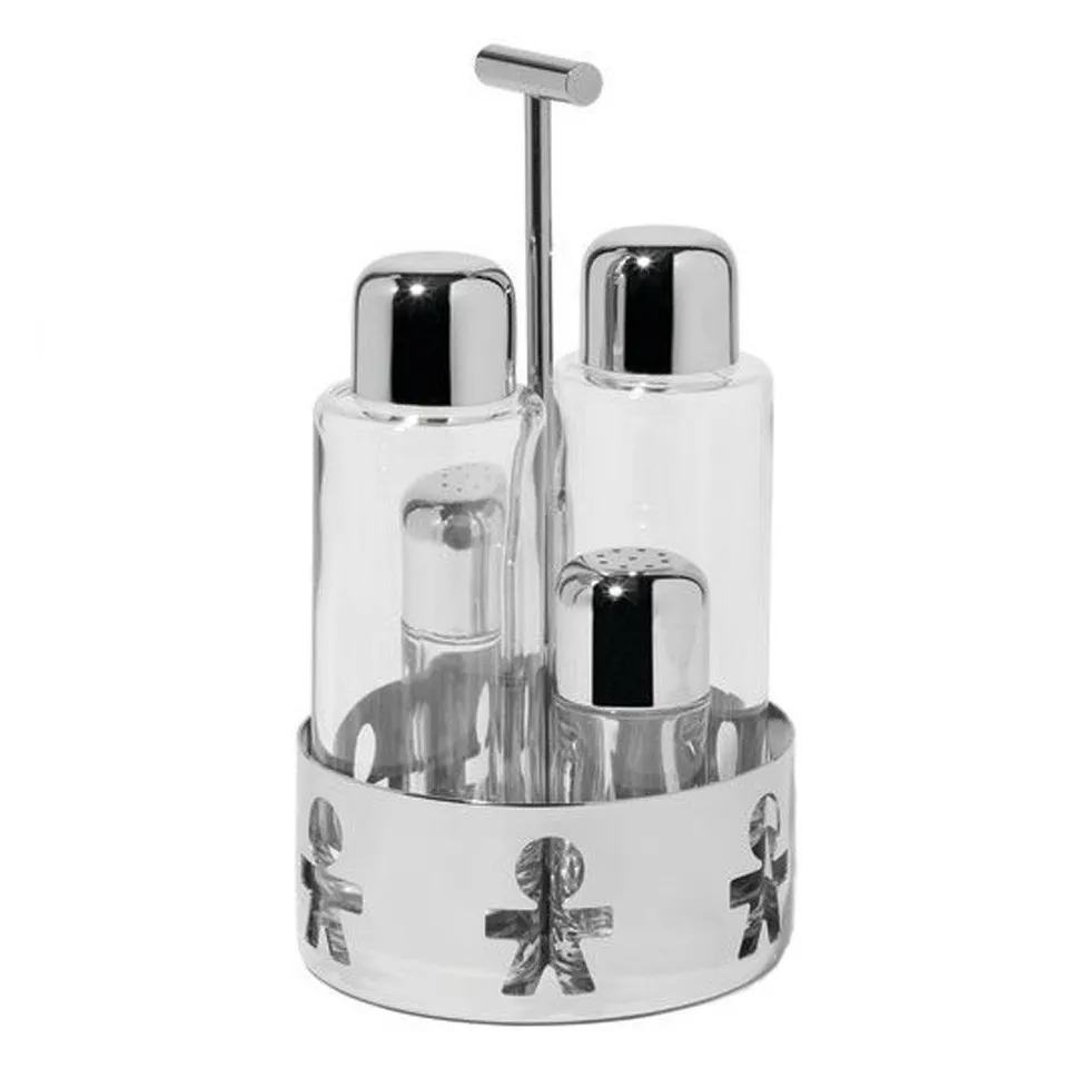 ALESSI Girotondo AKK73 Servizio Olio Aceto Sale Pepe Vetro