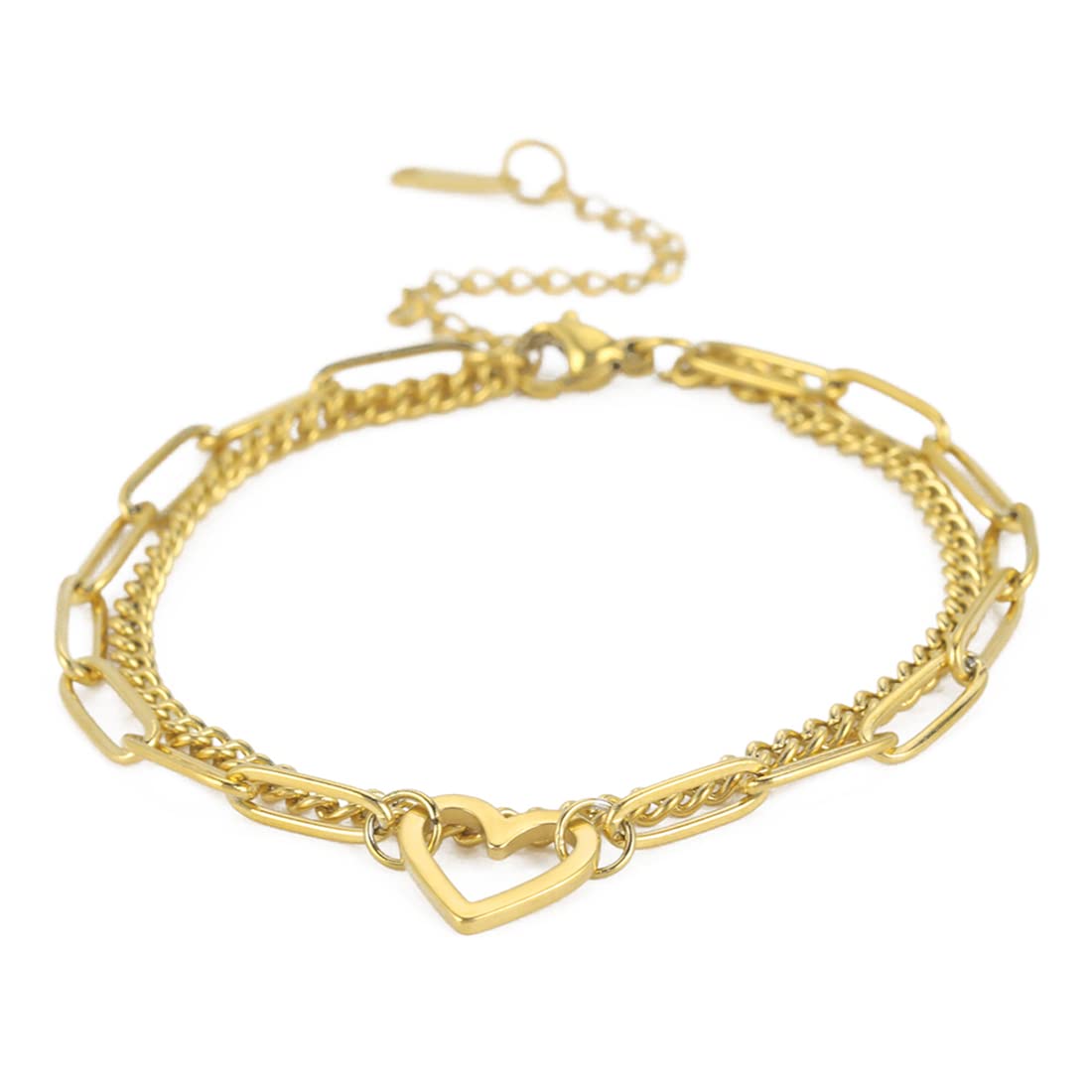 EUEAVAN Bracelets bracciale cuore argento a strati donna