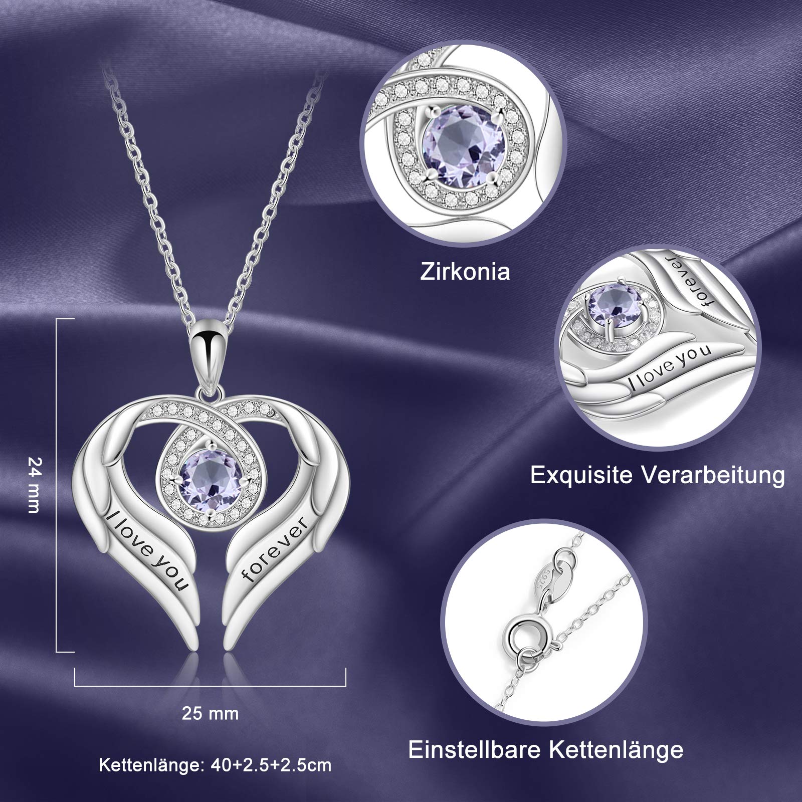 Jessemade Ala Collana Argento 925 Cuore Love You Forever
