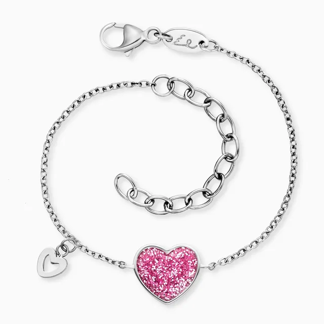 Engelsrufer Kinder bracciale acciaio cuore glitter rosa smalto