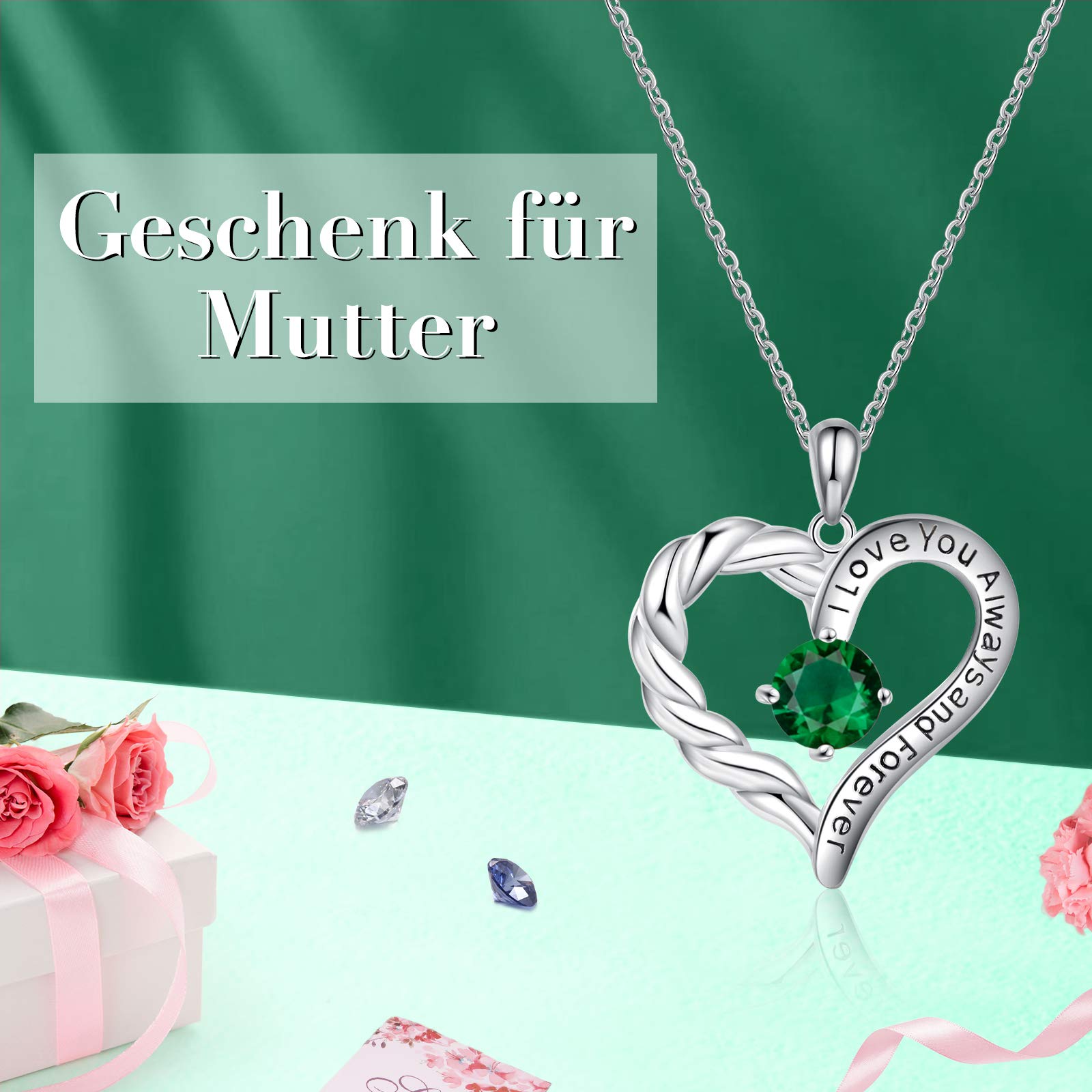 Jessemade Cuore collana argento 925 birthstone catena cuore