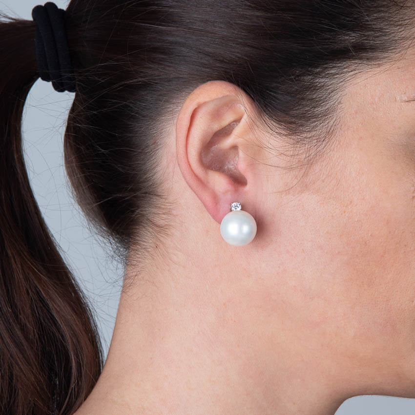 Chic Ad Hoc Orecchini Clip Perla 14mm Zircone Bianco