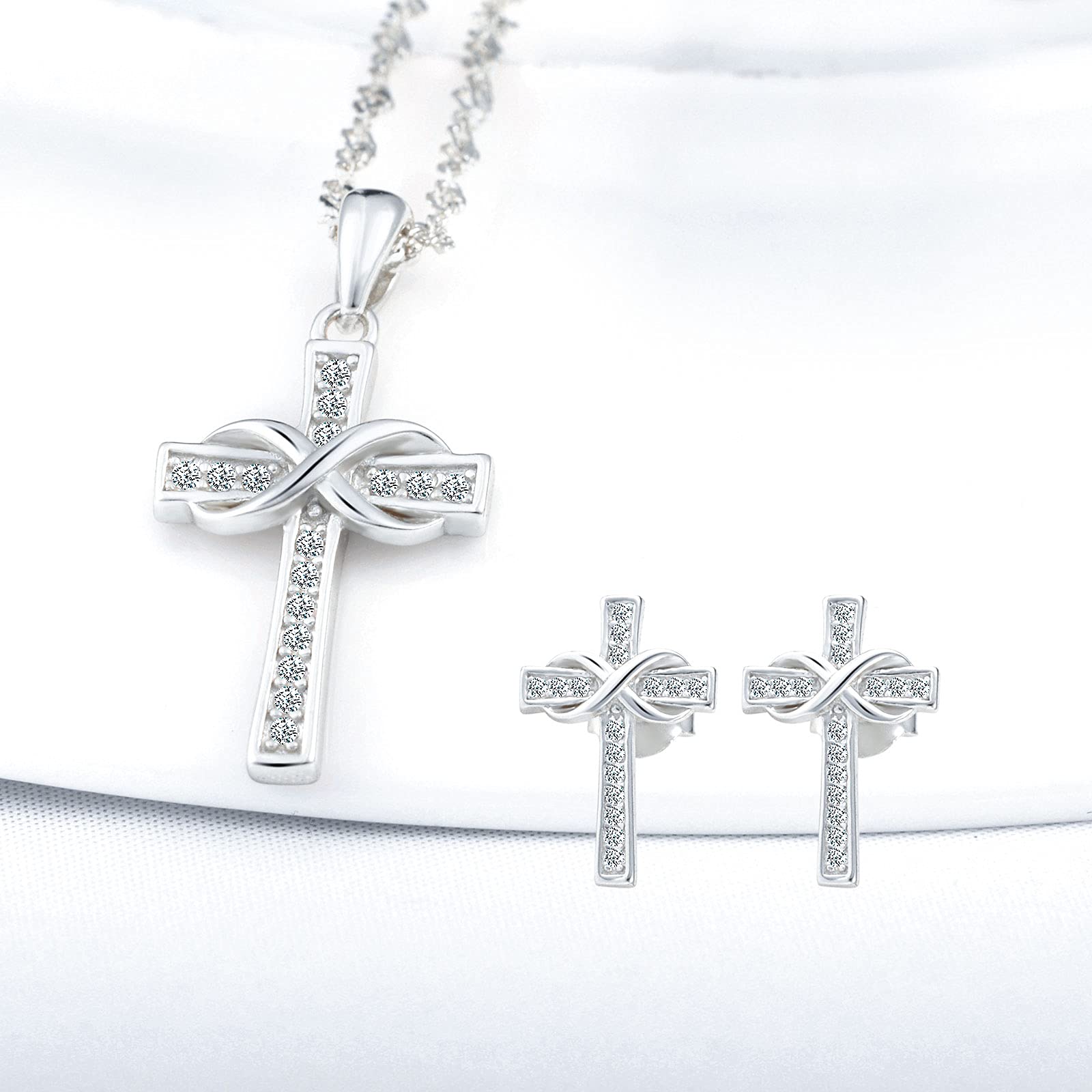 Infinionly Fashion Necklaces parure croce argento 925 Sets