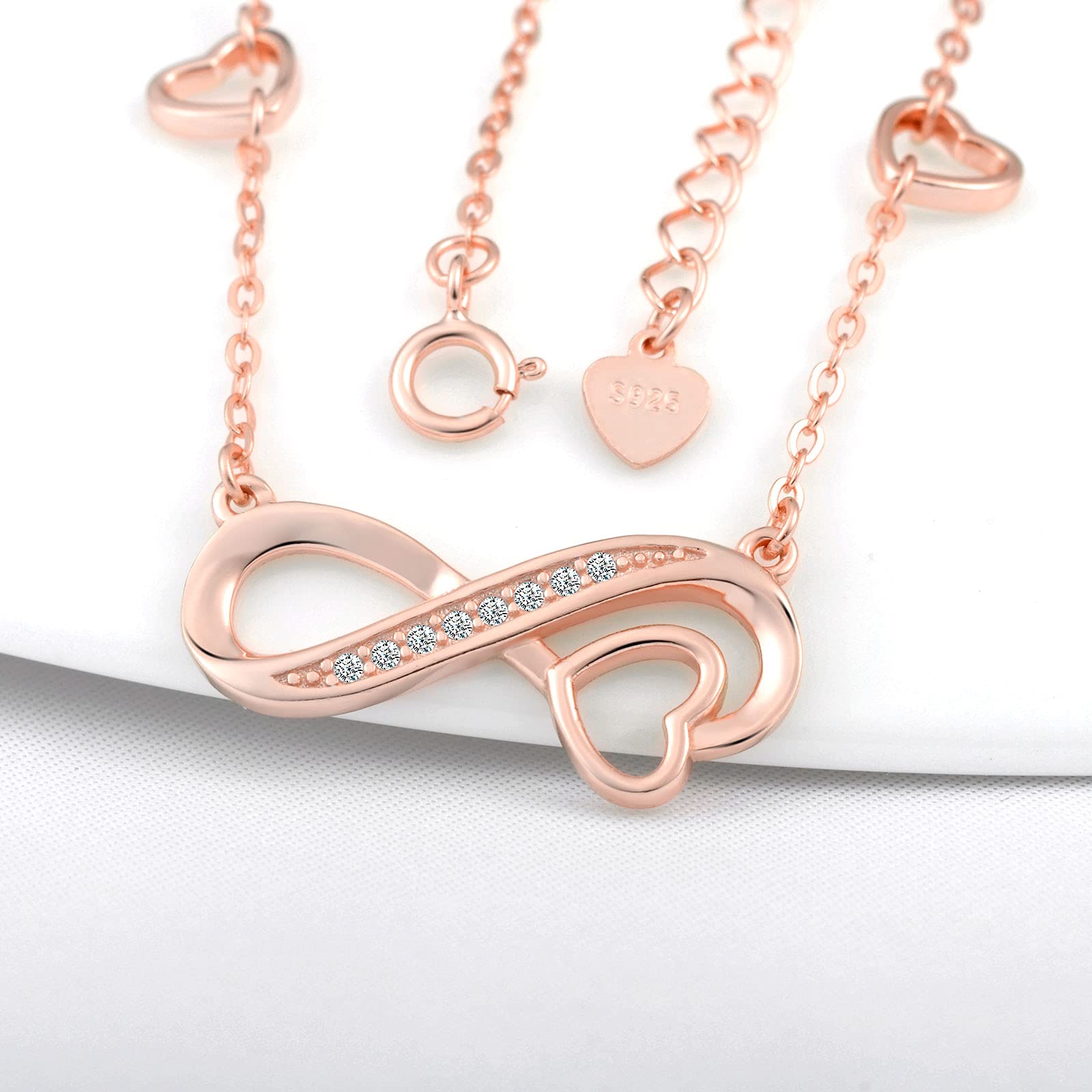 INFINIONLY Collana infinito cuore argento 925 oro rosa