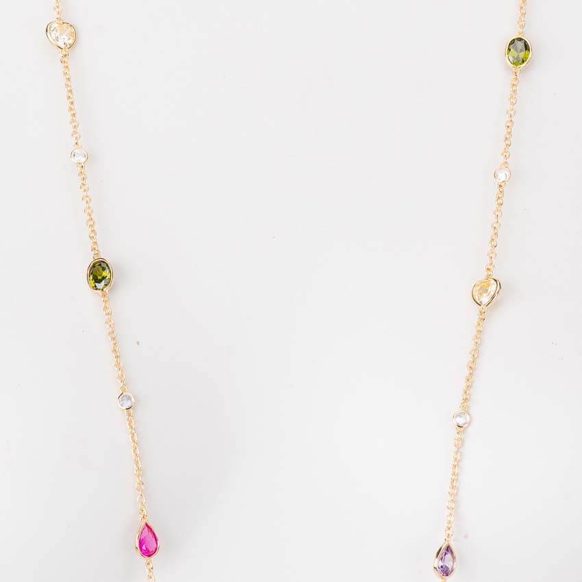 Chic Ad Hoc Collana lunga placcato oro pietre multicolor