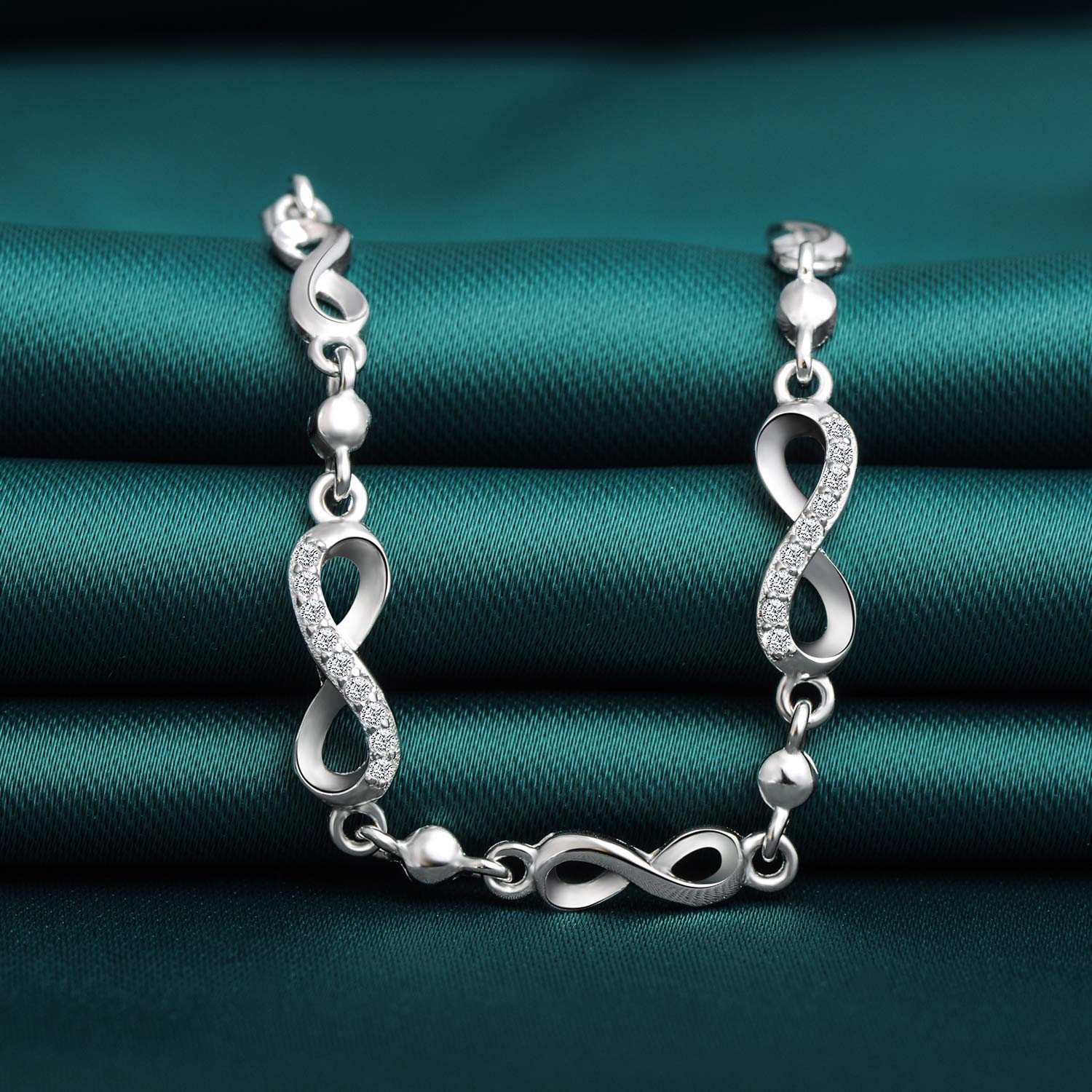 INFINIONLY Fashion Bracciale infinito argento 925 zirconi regolabile