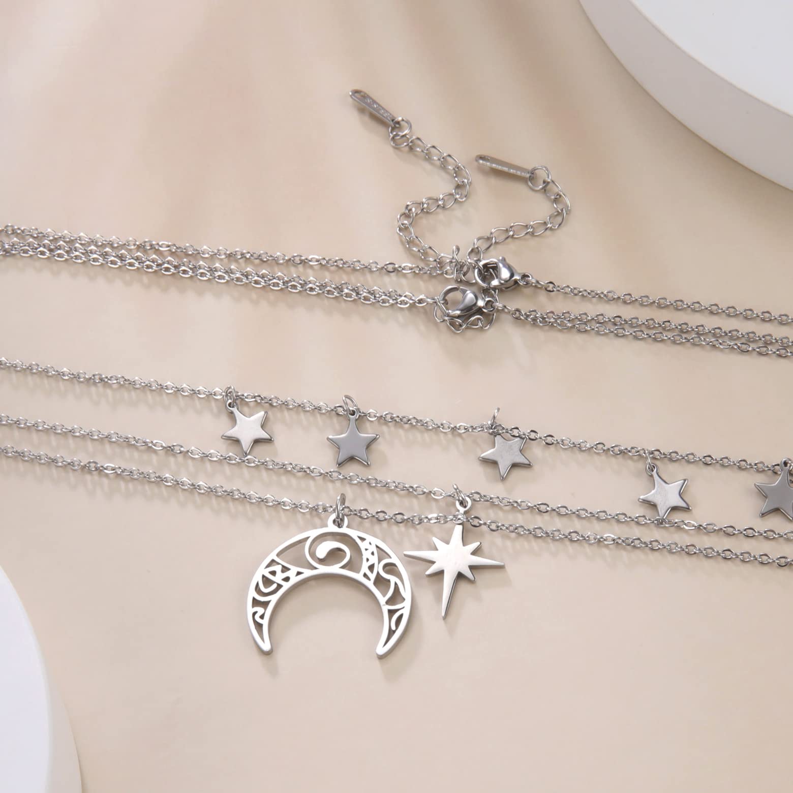 EUEAVAN Necklaces collana luna stella argento multistrato