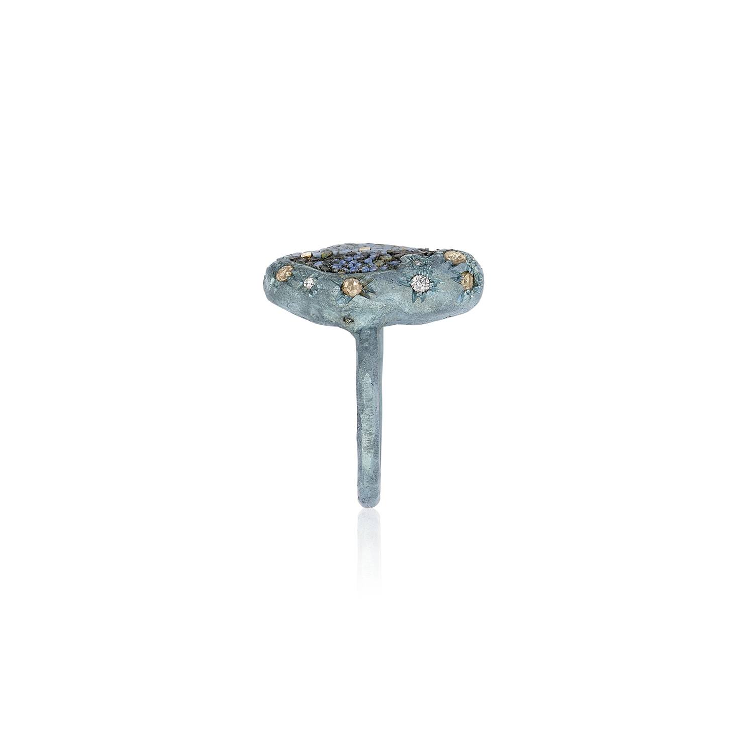 Le Sibille Meteorite Anello Azzurro titanio oro bianco