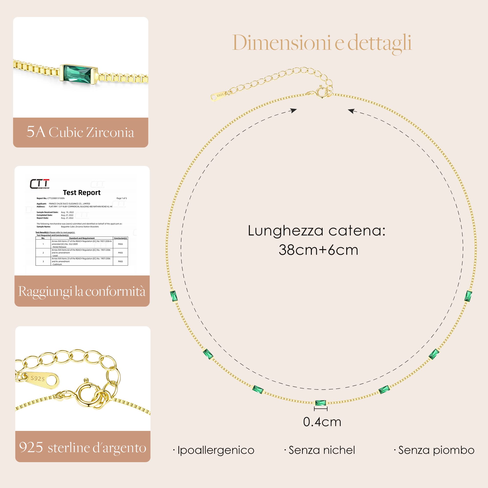 Louisa Secret Necklaces Collana Zirconi Baguette Argento Oro 14k