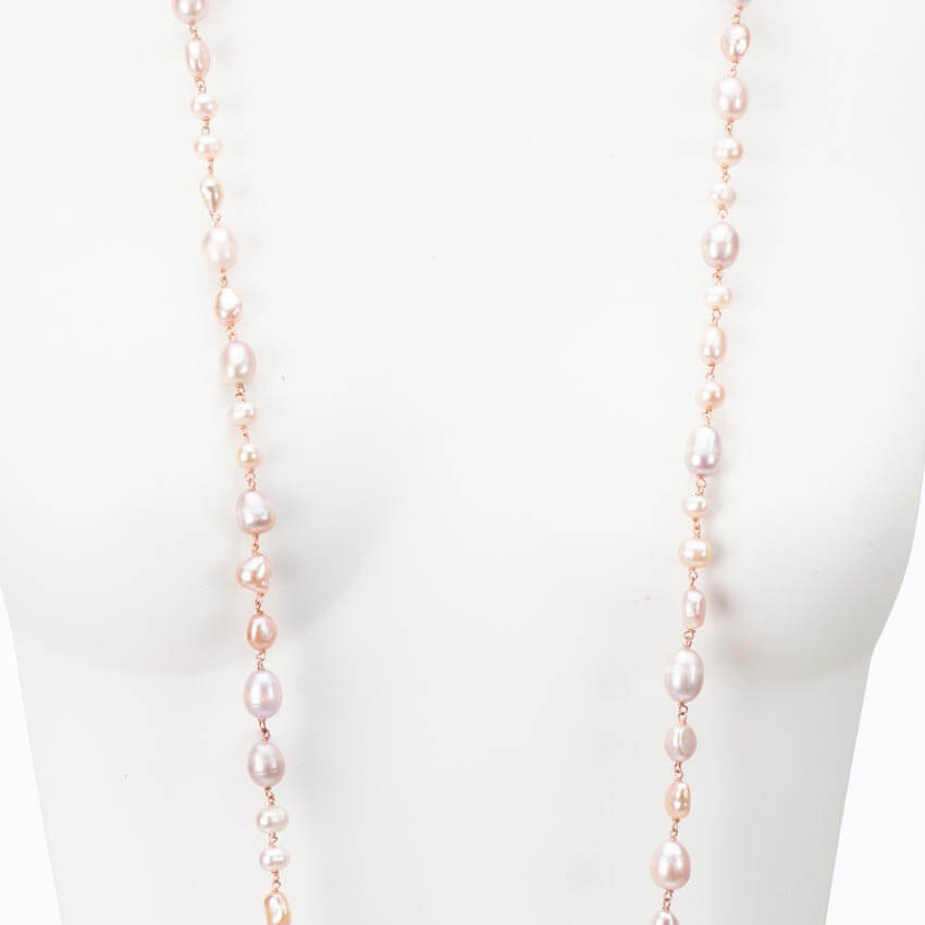 Chic Ad Hoc Collane lunga perle fiume rosa