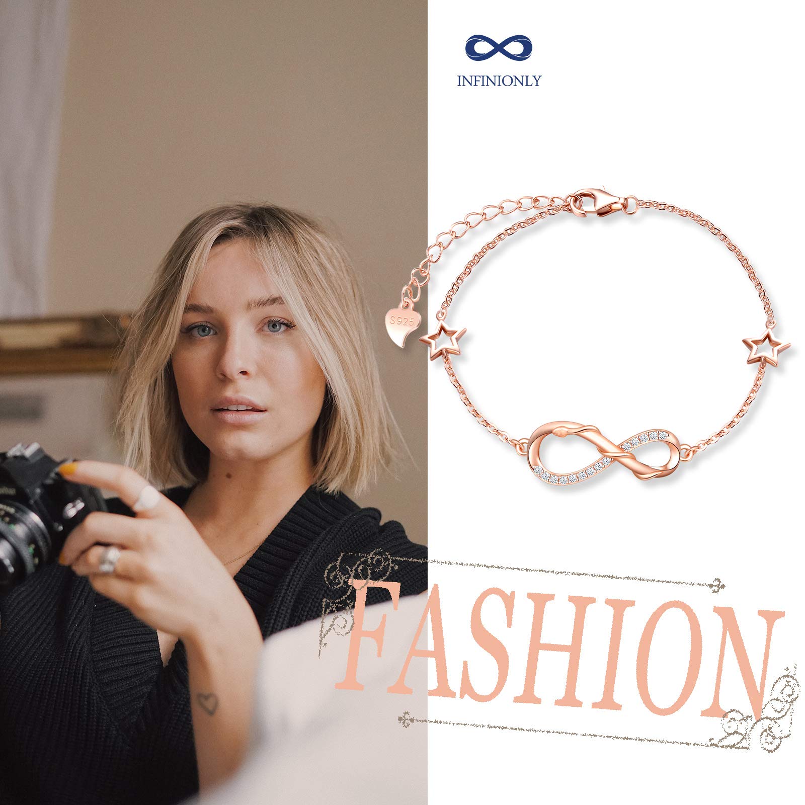 INFINIONLY Fashion Bracelets Bracciale Infinito C Stella Argento 925