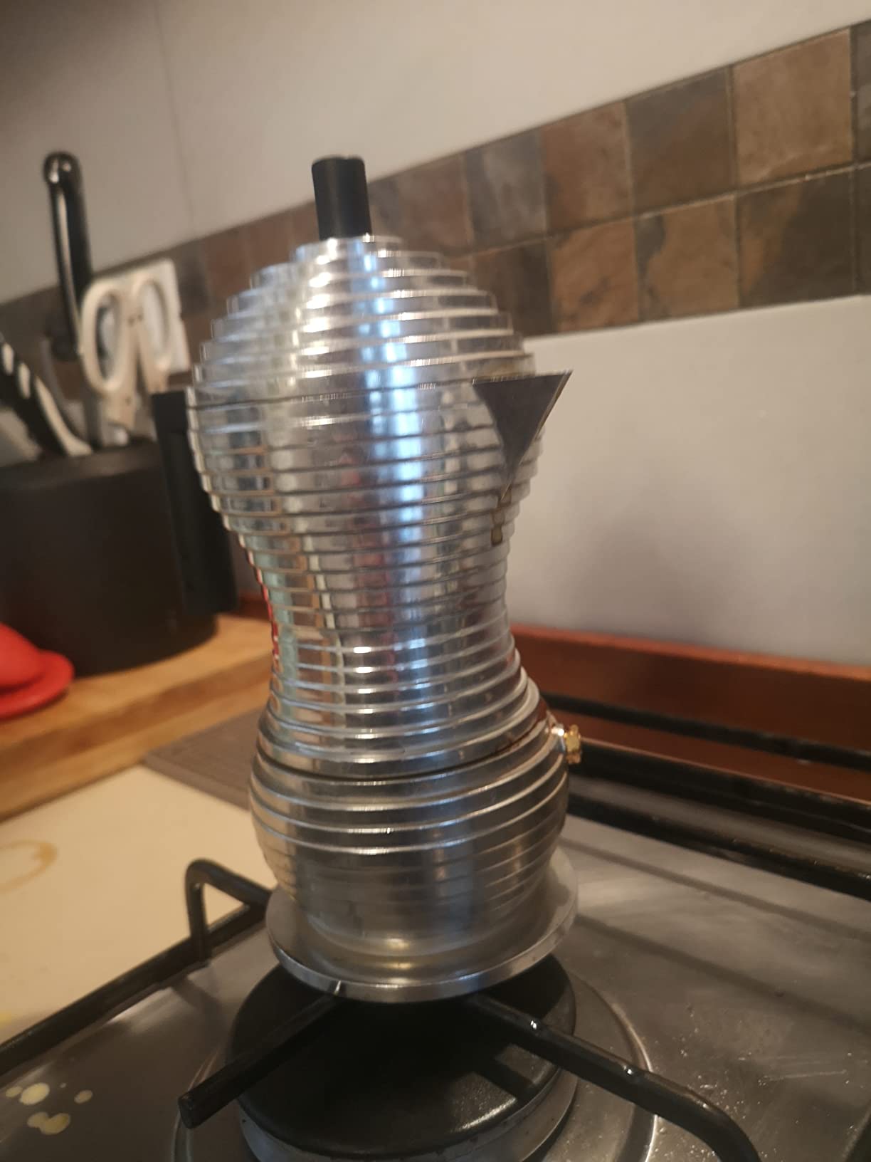 Alessi Pulcina Caffettiera Moka 3 Tazze Rossa Alluminio