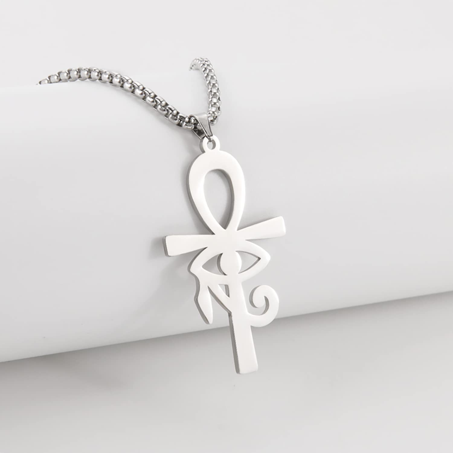 EUEAVAN Croce Ankh Occhio Horus Collana argento amuleto