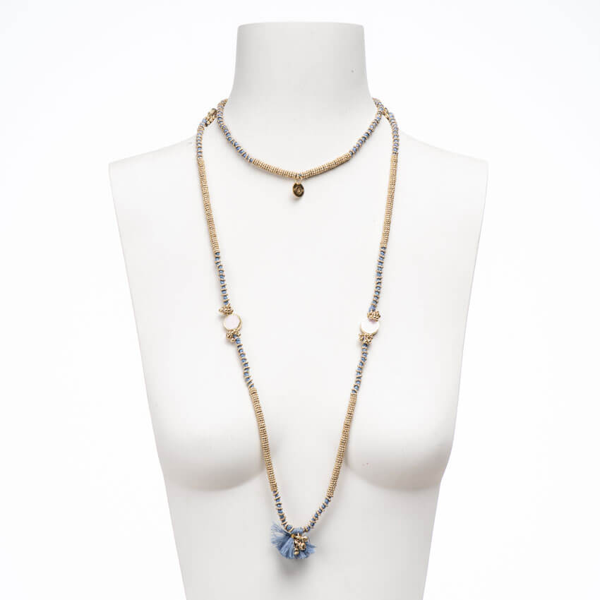 Chic Ad Hoc Collane Lunga cotone azzurro oro nappina