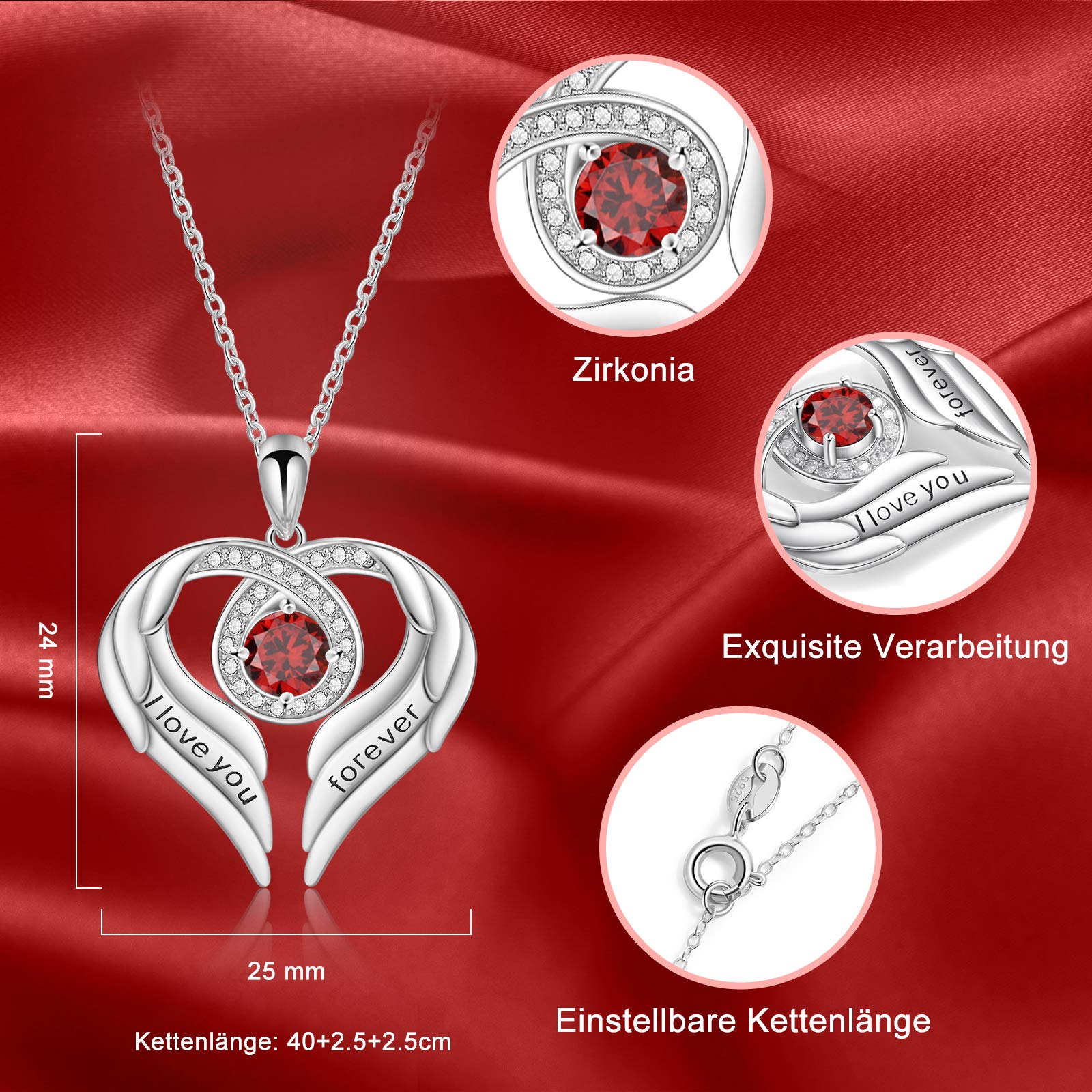 Jessemade Gioielli Collana Argento 925 Ala Cuore Zirconi Love You Forever