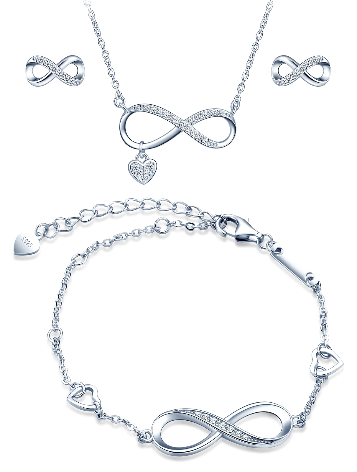 INFINIONLY Parure Gioielli Argento 925 Cuore Zircone Colore A