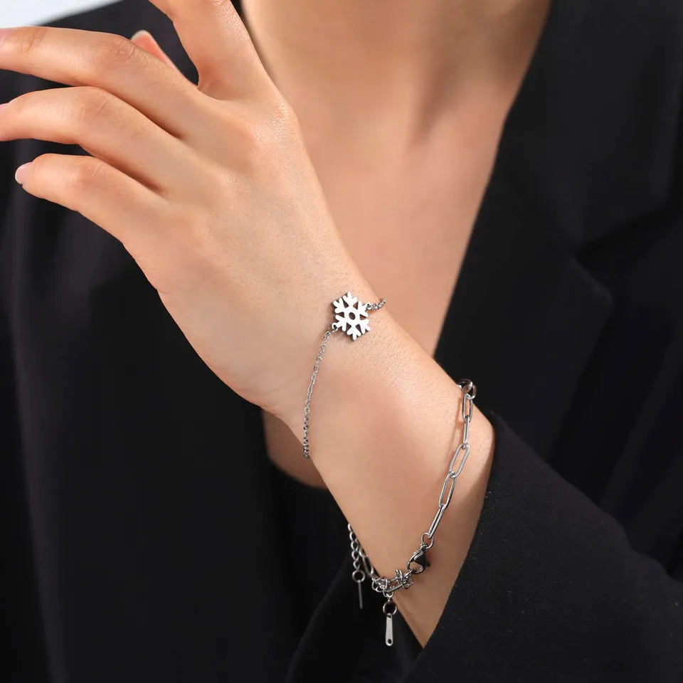 EUEAVAN Bracelets bracciale fiocco di neve acciaio regolabile