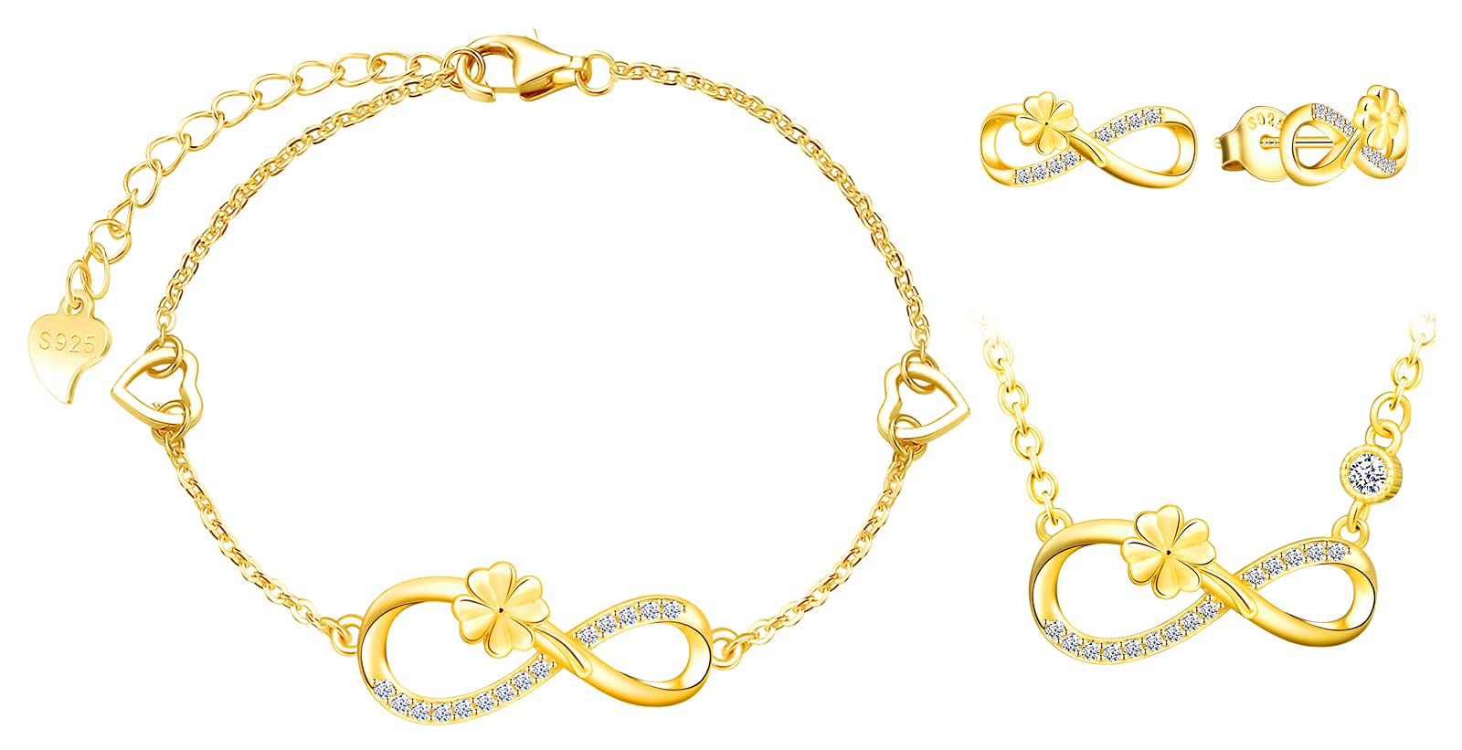 INFINIONLY Fashion Parure C Infinito Trifoglio Argento Oro