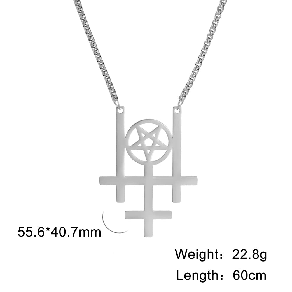 Eueavan Necklaces Collana Acciaio Croce Pentagramma