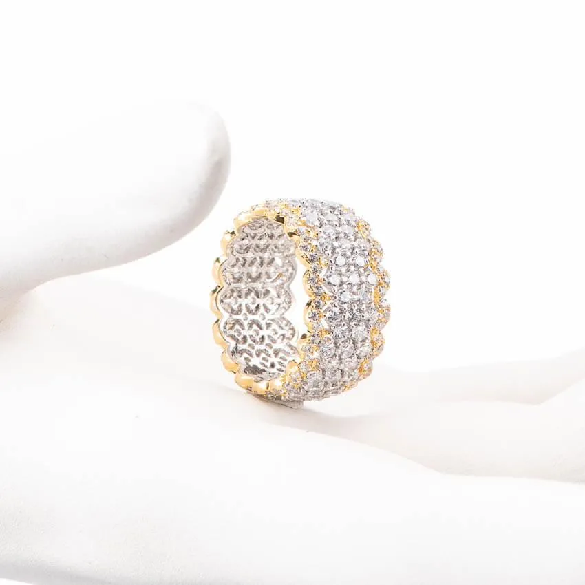 Chic Ad Hoc Anelli Anello Fascia Traforata Bicolore Zirconi