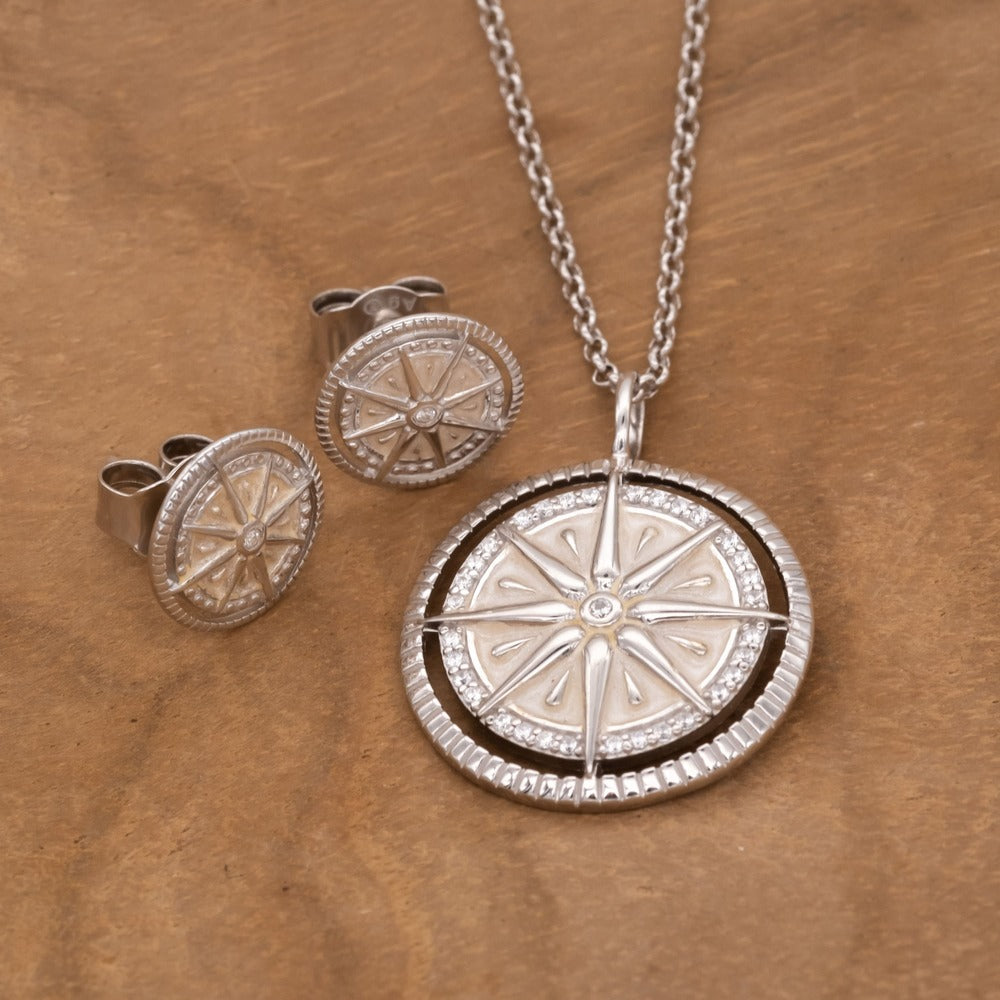 Engelsrufer Windrose collana argento bussola zirconia