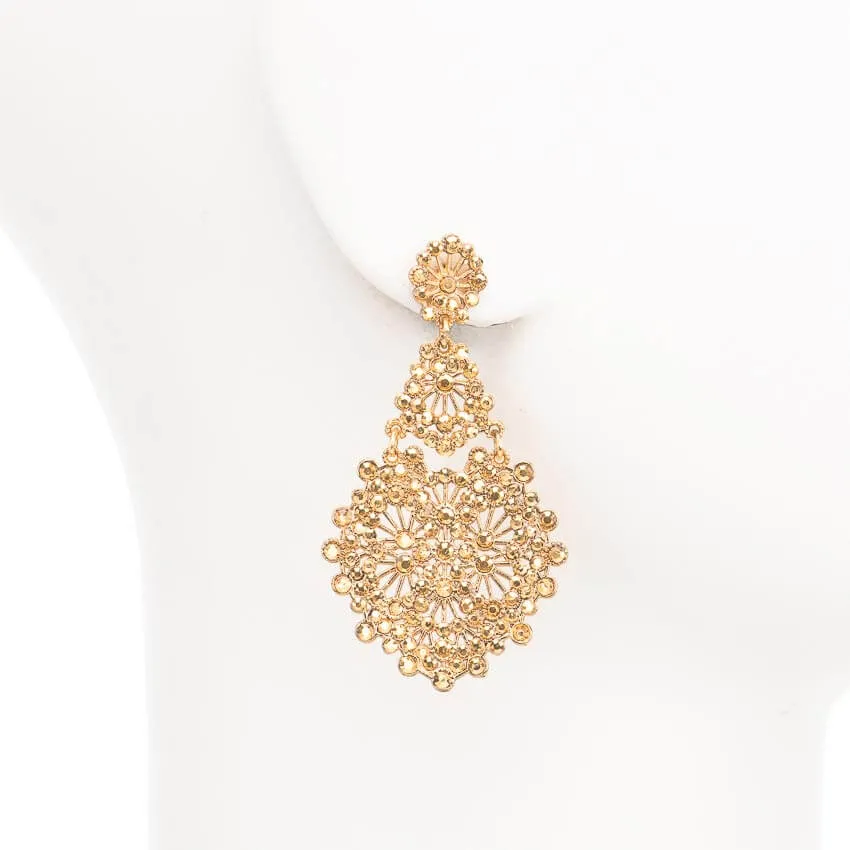 Chic Ad Hoc Orecchini pendenti ricamo cristalli oro