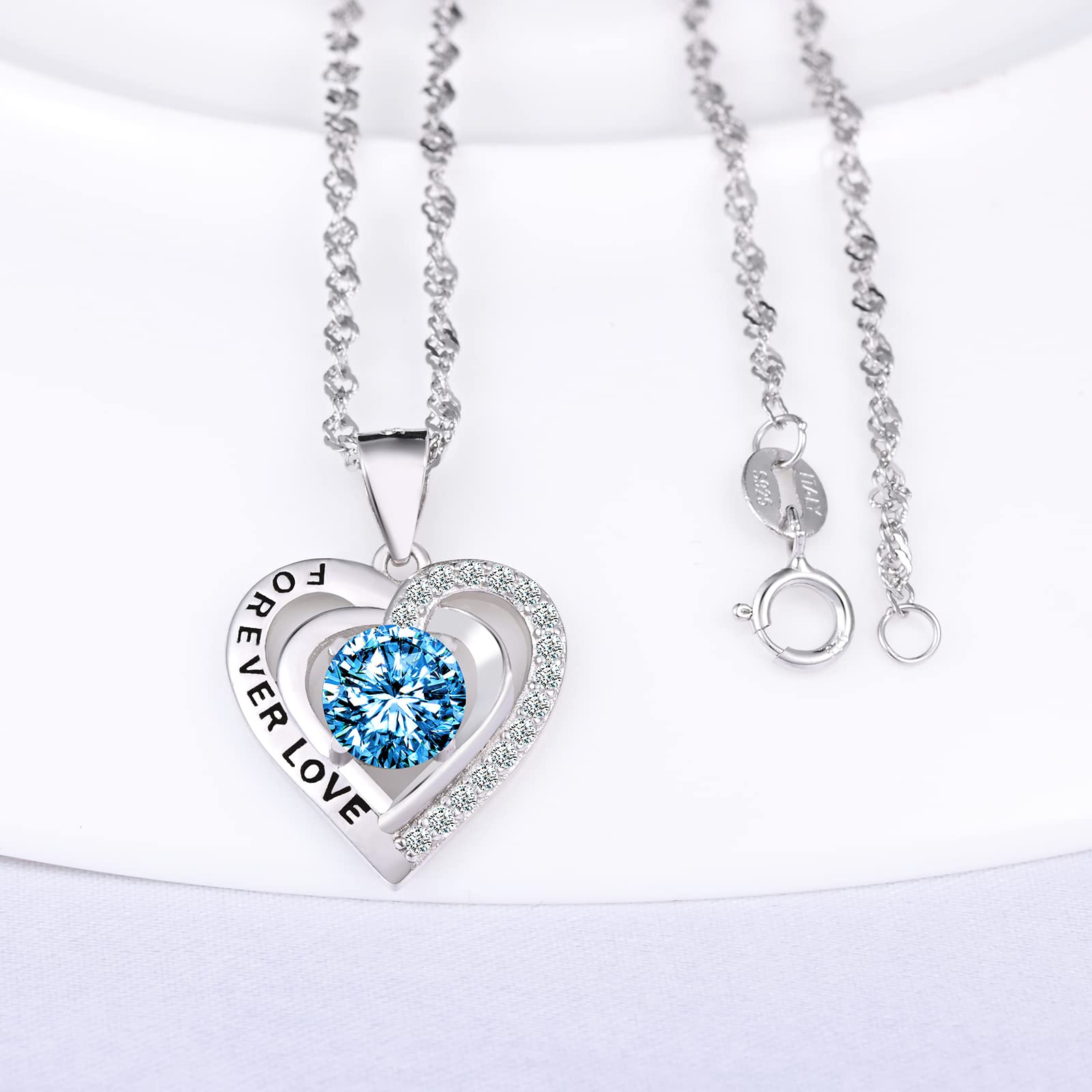 INFINIONLY Fashion collana cuore azzurro argento 925 45cm