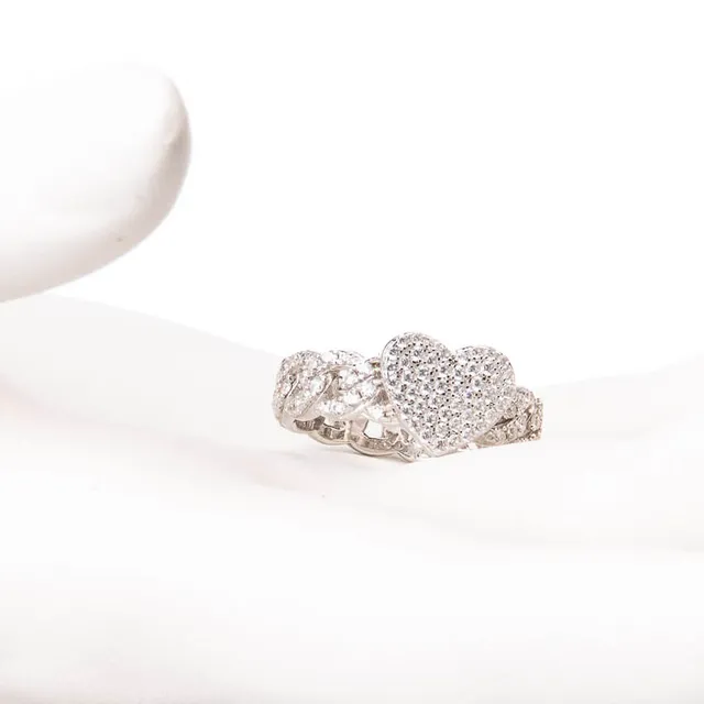 Chic Ad Hoc Anello Catena Groumette Argento Cuore Zirconi