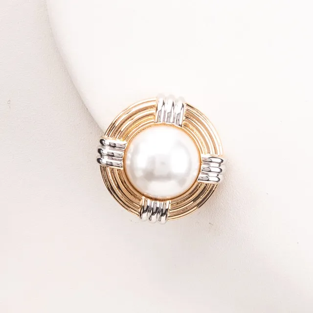 Chic Ad Hoc Orecchini Clip Perla Bicolore Oro Argento