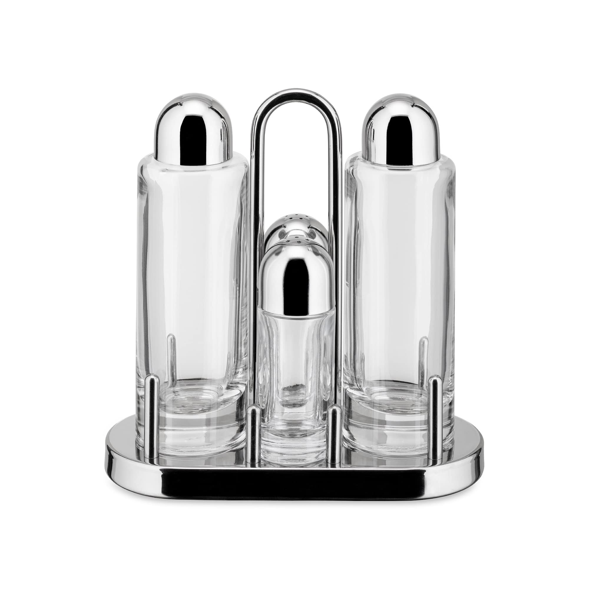 Alessi 5070 set portacondimenti acciaio e vetro 4 pezzi