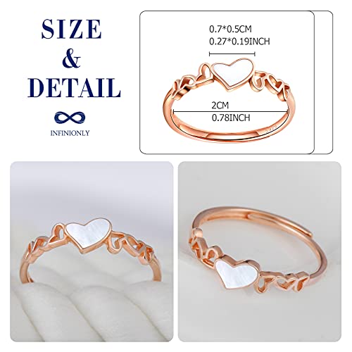 INFINIONLY Fashion Rings anello argento 925 cuore oro rosa regolabile