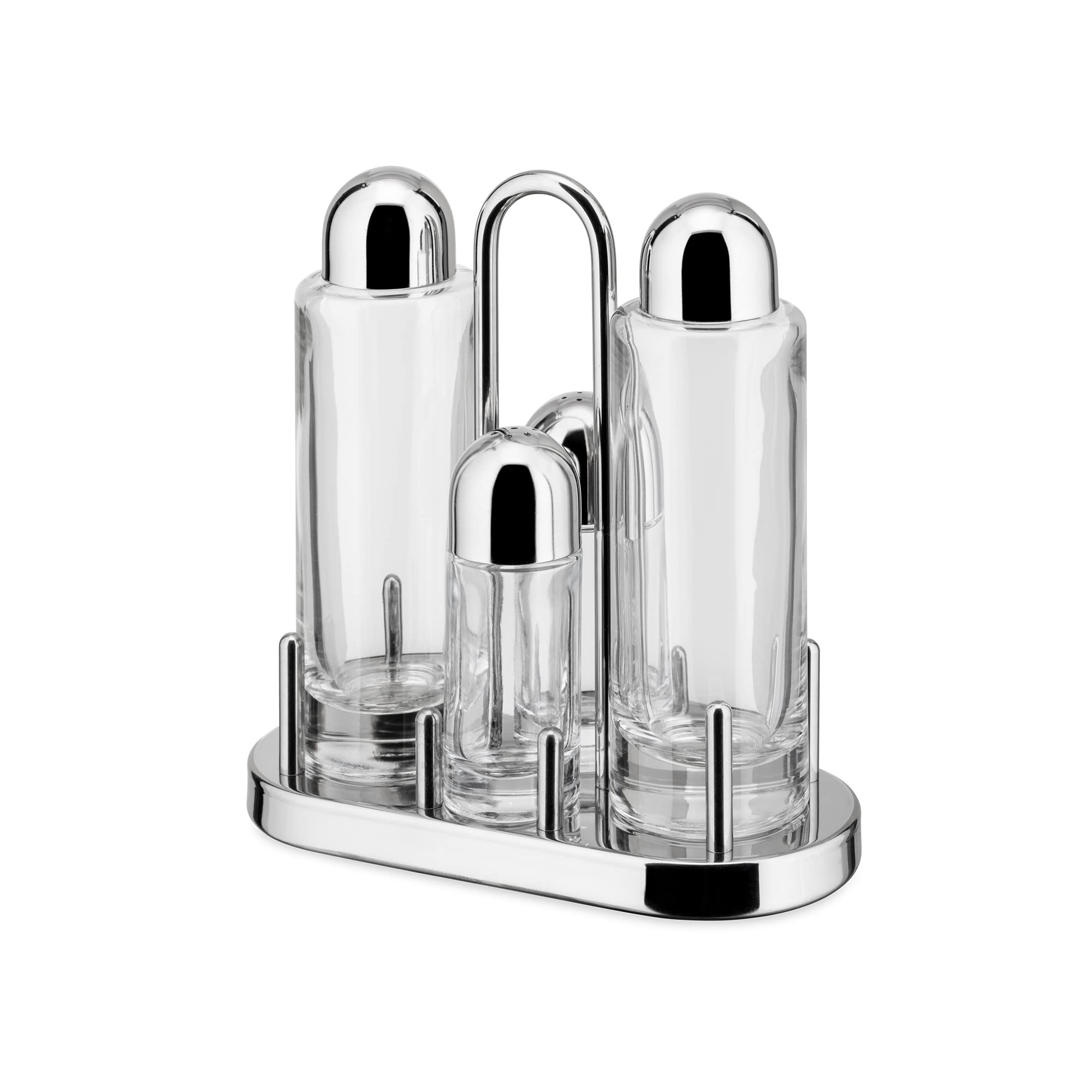 Alessi 5070 set portacondimenti acciaio e vetro 4 pezzi