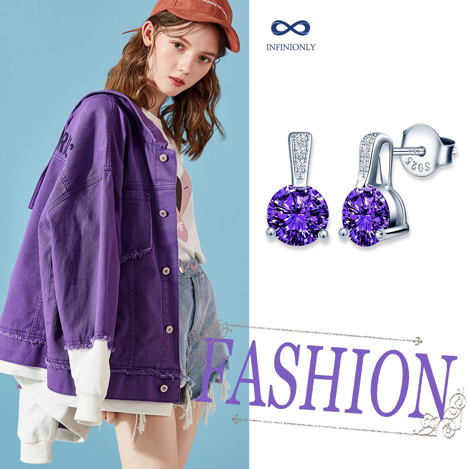 INFINIONLY Fashion Earrings orecchini argento viola zircone
