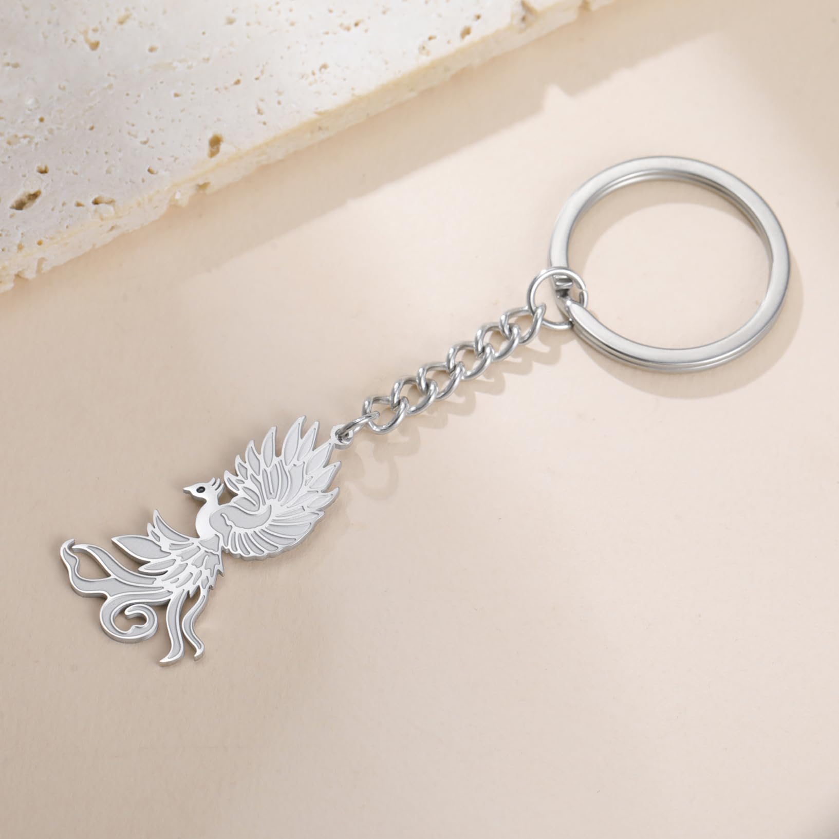 EUEAVAN Keyrings Portachiavi Fenice Argento Uccello Fuoco