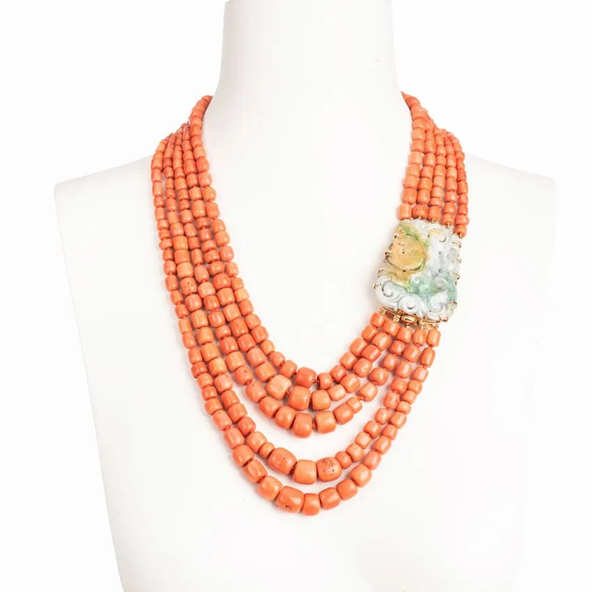 Chic Ad Hoc Collane Collana corallo mediterraneo oro giada