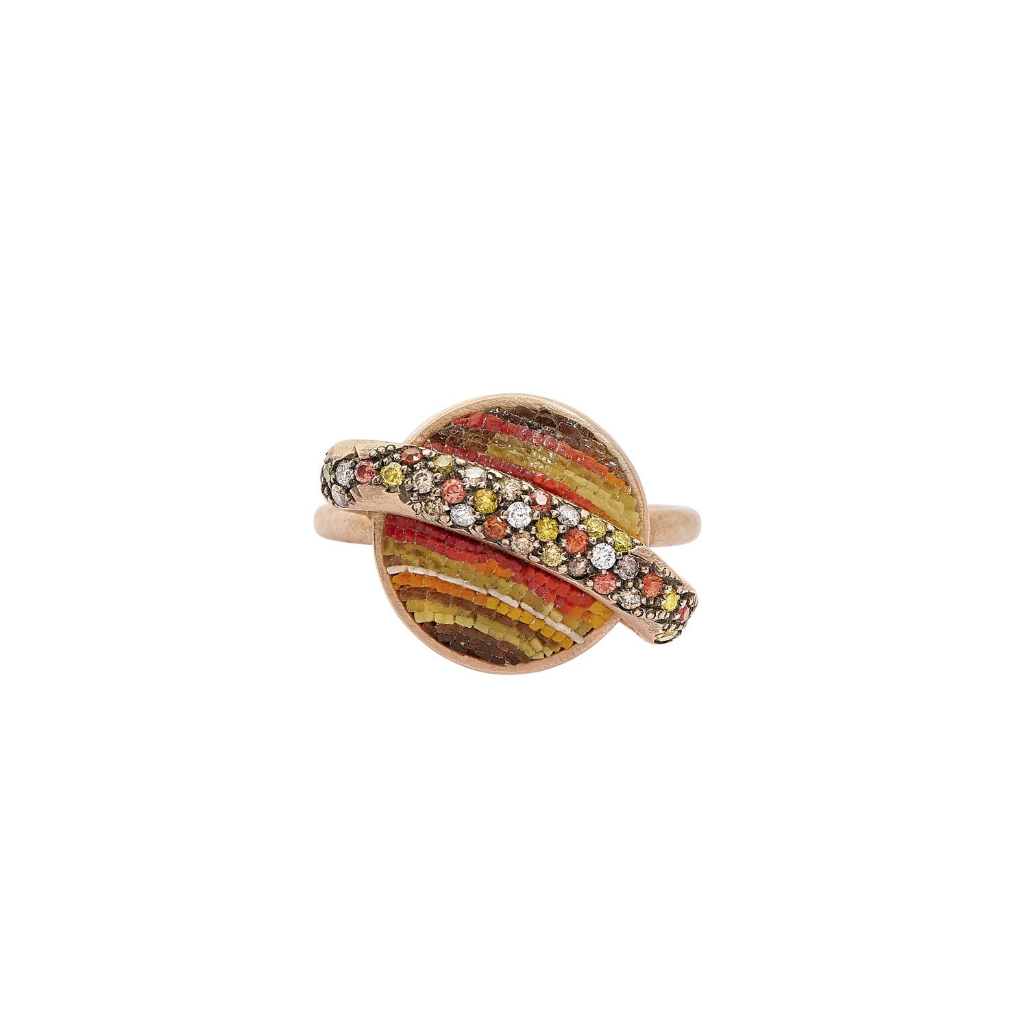 Le Sibille Saturno Ring anello oro rosa diamanti zaffiri