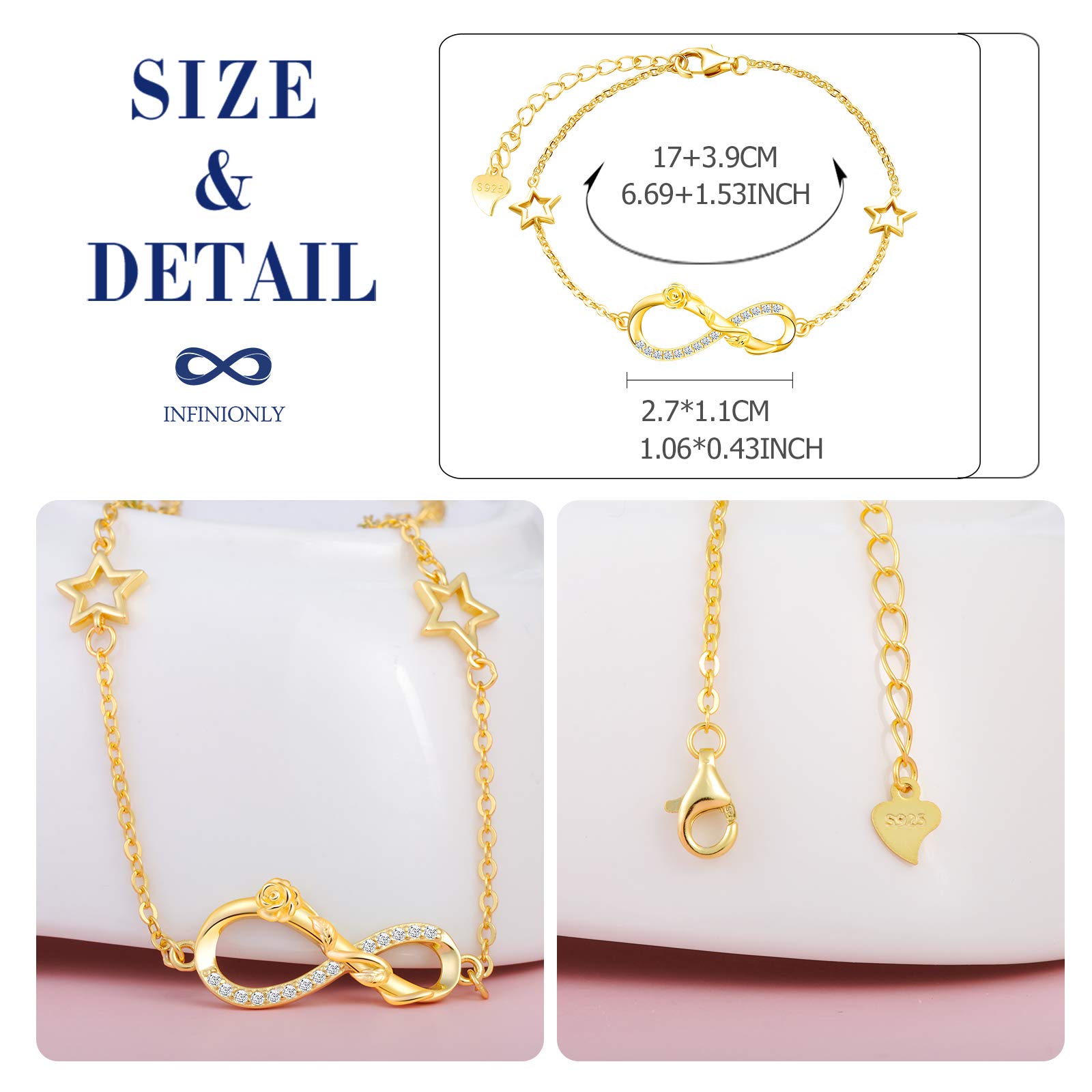 INFINIONLY Fashion Bracelets Bracciale Argento Stella Zirconi