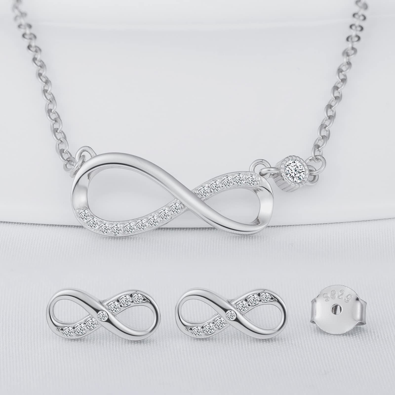 INFINIONLY Fashion Necklaces parure collana orecchini argento 925